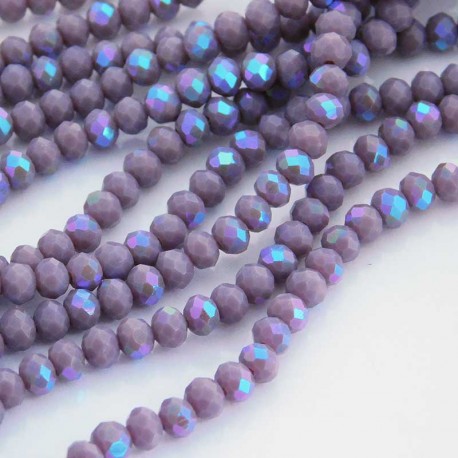 3.5mm x 4mm Crystal Glass Rondelles - Electroplated Mauve - 40cm strand