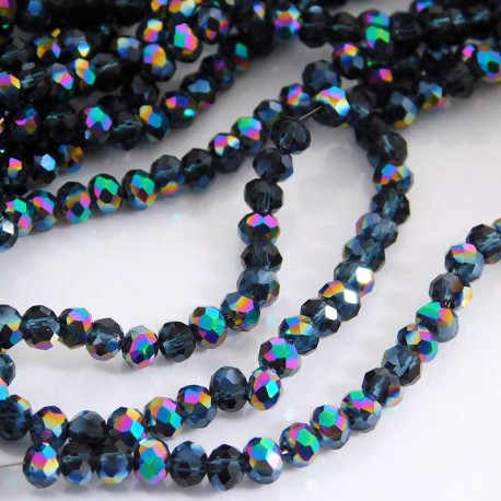 3.5mm x 4mm Crystal Glass Rondelles - Electroplated Denim Blue - 39.5cm strand