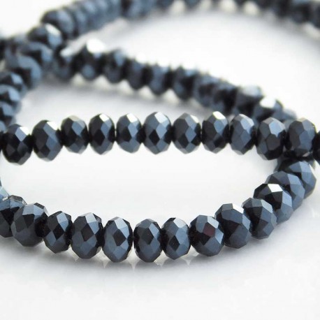 3.5mm x 4mm Crystal Glass Rondelles - Pearlised Black - 40cm strand