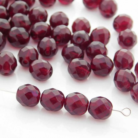 8mm Fire Polished Czech Glass Beads - Dark Garnet - Pack of 25
