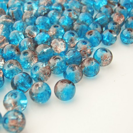 6mm Aqua & Coffee Brown Crackle Glass Beads (80cm strand)