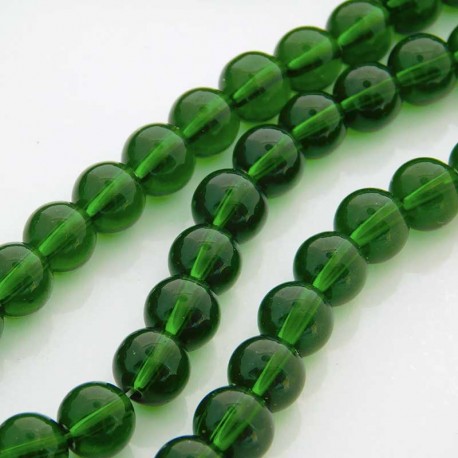 8mm Round Glass Beads - Dark Green - 30cm strand