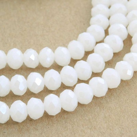 6mm x 8mm Crystal Rondelle Beads - Pearlised White - 20cm Strand