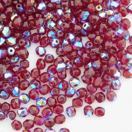 4mm Fire Polished Czech Glass Beads - Dark Garnet AB - Pack of 50