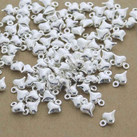 9mm Puffed Heart Charm - Silver Plated - Pack of 10