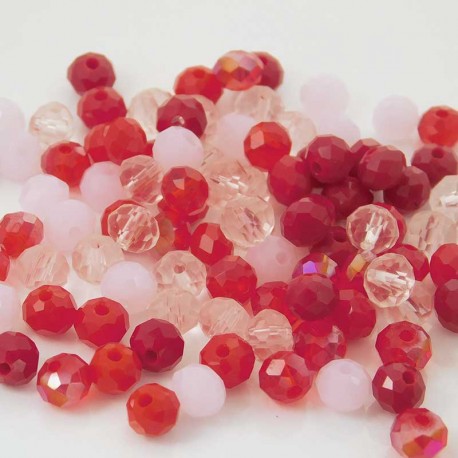 4mm x 6mm Crystal Rondelle Beads - Mixed Shades of Red - Pack of 100