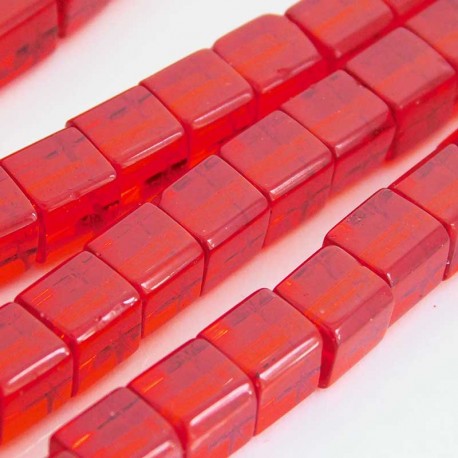 6mm Polished Glass Cube Beads - Red - Pack of 20