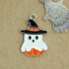 26mm Ghost Halloween Enamel Charm - Silver Tone - Pack of 1