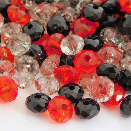 5x8mm Acrylic Rondelle Beads - Red & Black Mix - Pack of 100