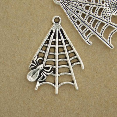 32mm Spider Web Charm - Antique Silver Tone - Pack of 1