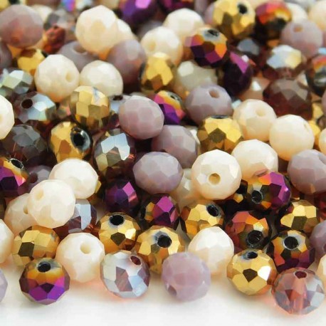 5mm x 6mm Crystal Rondelle Beads - Purple and Gold Mix - Pack of 100