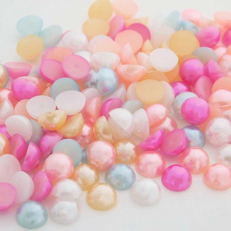 6mm Faux Pearl Acrylic Cabochons - Mixed Colours - Pack of 100