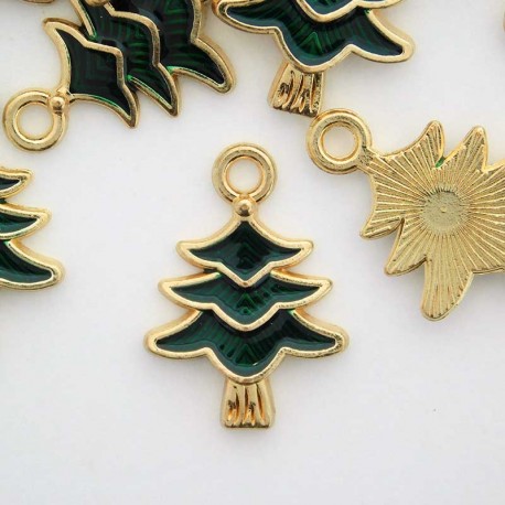20mm Christmas Tree Enamel Charm Light Gold - Pack of 1
