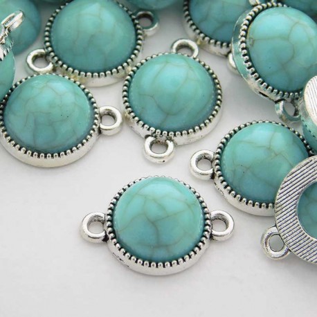 18mm Imitation Turquoise Connector - Antique Silver Tone - Pack of 1