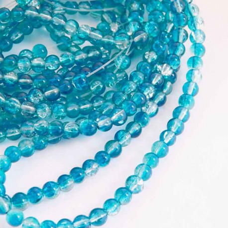 4mm Glass Crackle Beads - Dark Aqua & Clear - 78cm Strand **INTRODUCTORY PRICE!**