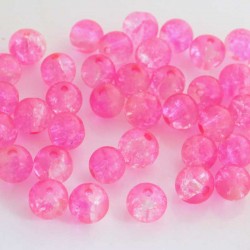 8mm Hot Pink & Clear Crackle Beads - Pack of 50 **INTRODUCTORY PRICE!**