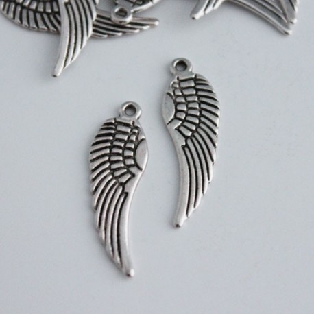 30mm Angel Wing Charm - Antique Silver Tone - Pack of 1