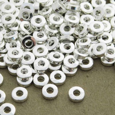 6mm Flat Round Spacer Beads - Silver Plated - Pack of 40