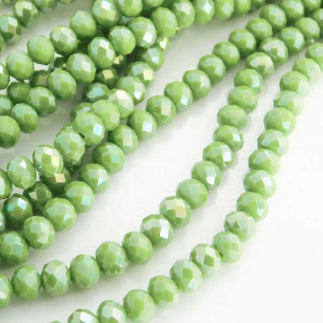 5mm x 6mm Crystal Rondelle Beads - Electroplated Green - 20cm Strand