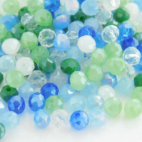5mm x 6mm Crystal Rondelles - Green & Blue Mix - Pack of 100