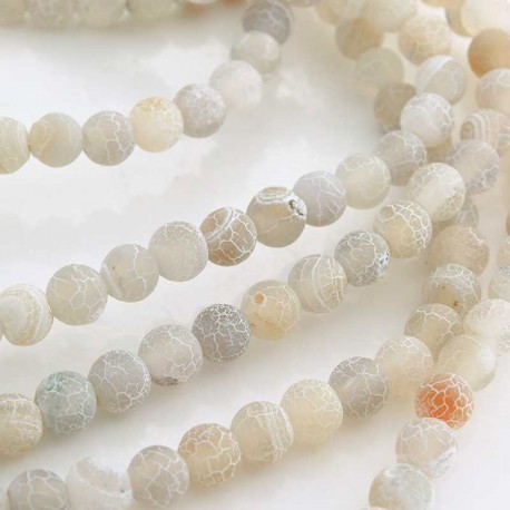 6mm Frosted Light Cream-Grey Agate Beads - Strand of 58 Beads