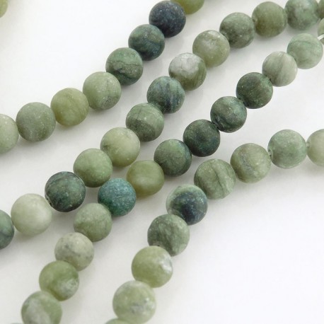 6mm Round Frosted Jade Beads - 37cm strand