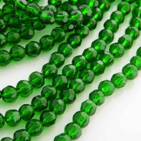 6mm Round Faceted Glass Beads - Dark Green - Pack of 50
