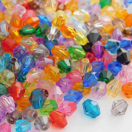 6mm Acrylic Bicone Beads - Mixed Colours - Pack of 100