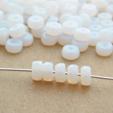 Czech Fire Polished Belly Rondelle Beads 3x6mm - White Opal - Pack of 25