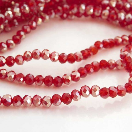 3mm x 4mm Crystal Glass Rondelles - Electroplated Red - 41cm strand