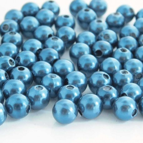 8mm Round Faux Pearl Acrylic Beads - Dark Blue - Pack of 50
