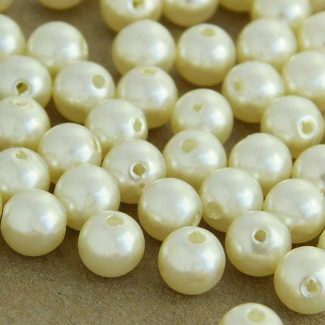 8mm Round Faux Pearl Acrylic Beads - Cream - Pack of 50
