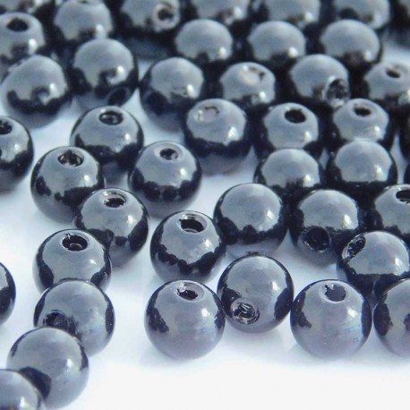 8mm Round Faux Pearl Acrylic Beads - Black - Pack of 50