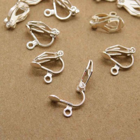 12mm Clip on Earwires - Silver Plated Brass - 1 Pair