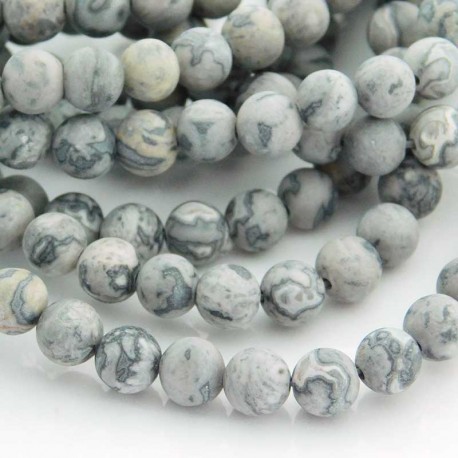 6mm Grey Frosted Picasso Jasper Beads - 19cm Strand