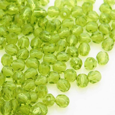 4mm Fire Polished Czech Glass Beads - Light Olivine - Pack of 50
