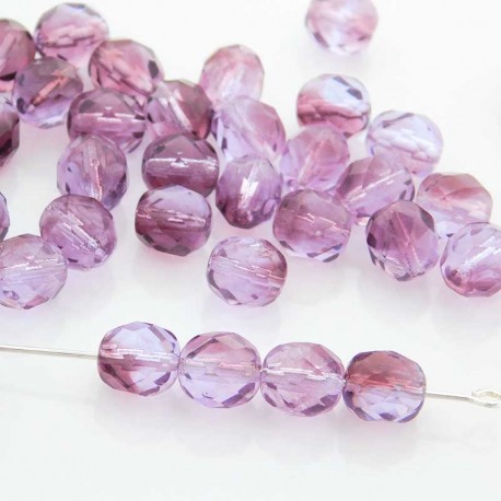 8mm Fire Polished Czech Glass Beads - Lilac Amethyst - Pack of 25