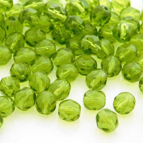 6mm Fire Polished Czech Glass Beads - Light Olivine - Pack of 50