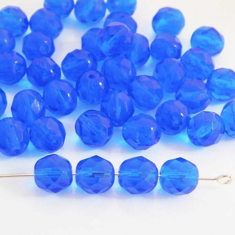 8mm Fire Polished Czech Glass Beads - Sapphire Blue - Pack of 25