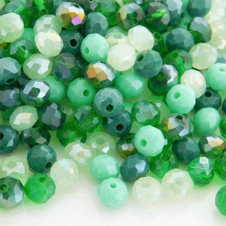 5mm x 6mm Crystal Rondelle Beads - Mixed Shades of Green - Pack of 100