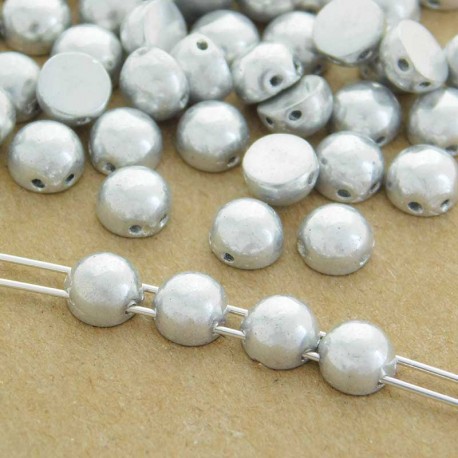 6mm Cabochon 2 Hole Beads - Crystal Full Labrador - Pack of 10