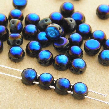 6mm Cabochon 2 Hole Beads - Jet Azuro - Pack of 10