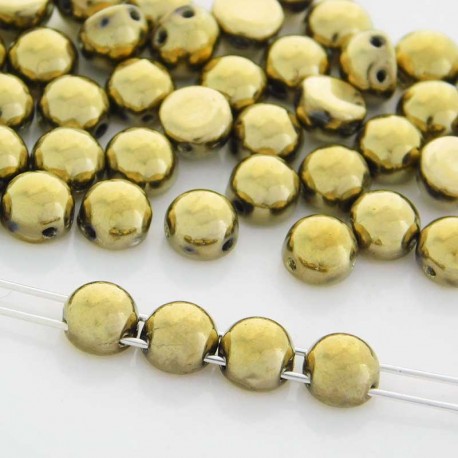 6mm Cabochon 2 Hole Beads - Crystal Full Amber - Pack of 10
