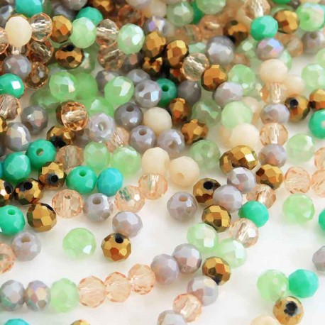 3mm x 4mm Crystal Glass Rondelles - Gold Lilac Green Mix - Pack of 100