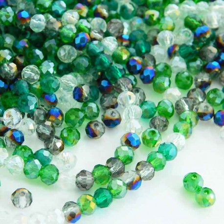 3mm x 4mm Crystal Glass Rondelles - Shades of Green & Blue Mix - Pack of 100