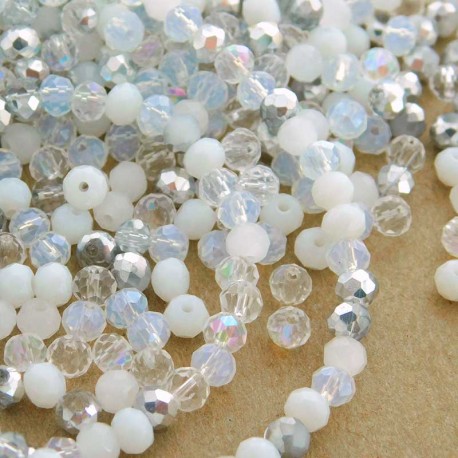 3mm x 4mm Crystal Glass Rondelles - Silver White Mix - Pack of 100