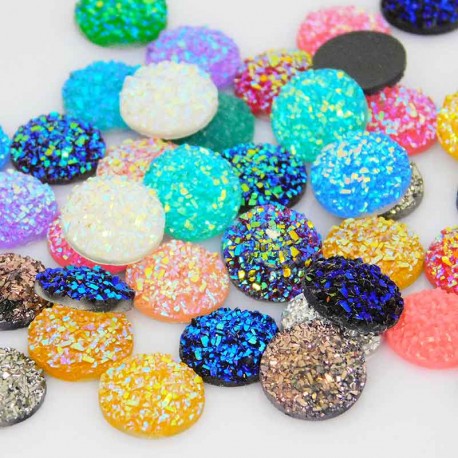 12mm Faux Drusy Resin Cabochons - Mixed Colours - Pack of 20