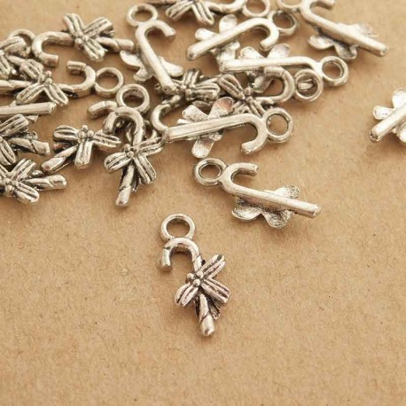 16mm Candy Cane Charms - Antique Silver Tone - Pack of 10