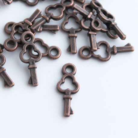 16mm Small Key Charm - Antique Copper Tone - Pack of 1