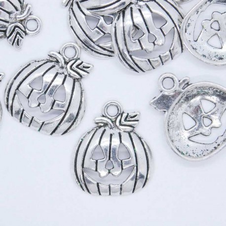 18mm Pumpkin Charm - Antique Silver Tone - Pack of 1